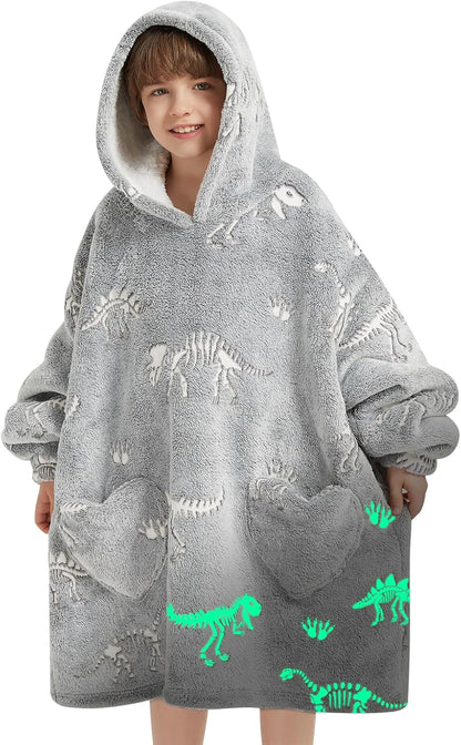 Fiosnow Glow in the Dark Unicorn Blanket Hoodies for Kids 6-13YR Oversize Wearable Blanket Hoodies for Boys Girls Teens