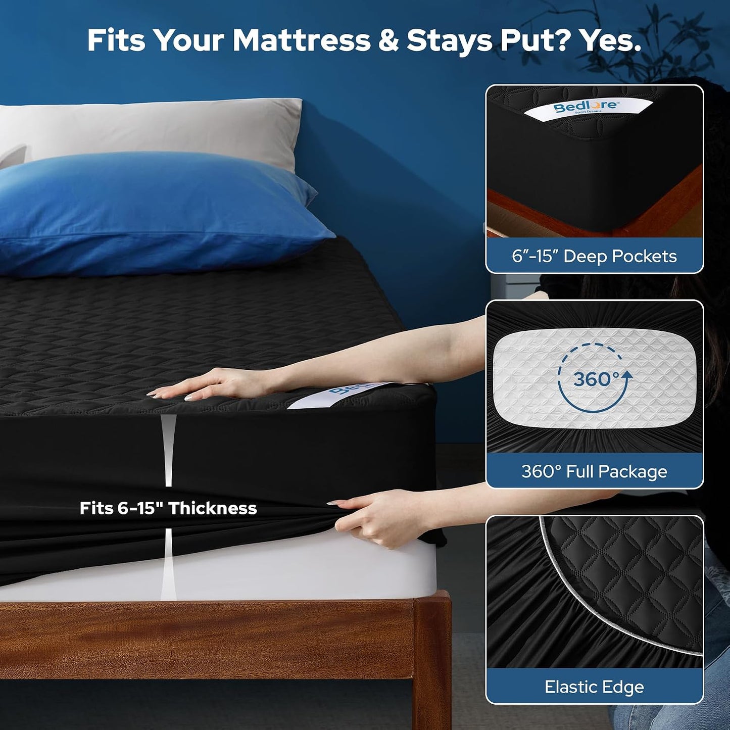2 Pack Waterproof Mattress Protector, Queen Size Mattress Pad Noiseless with Deep Pocket Fitted for 6"-18", Soft Breathable Dirt-Proof Bed Mattress Cover Washable for Home, Bedroom, Hotel (Gray)