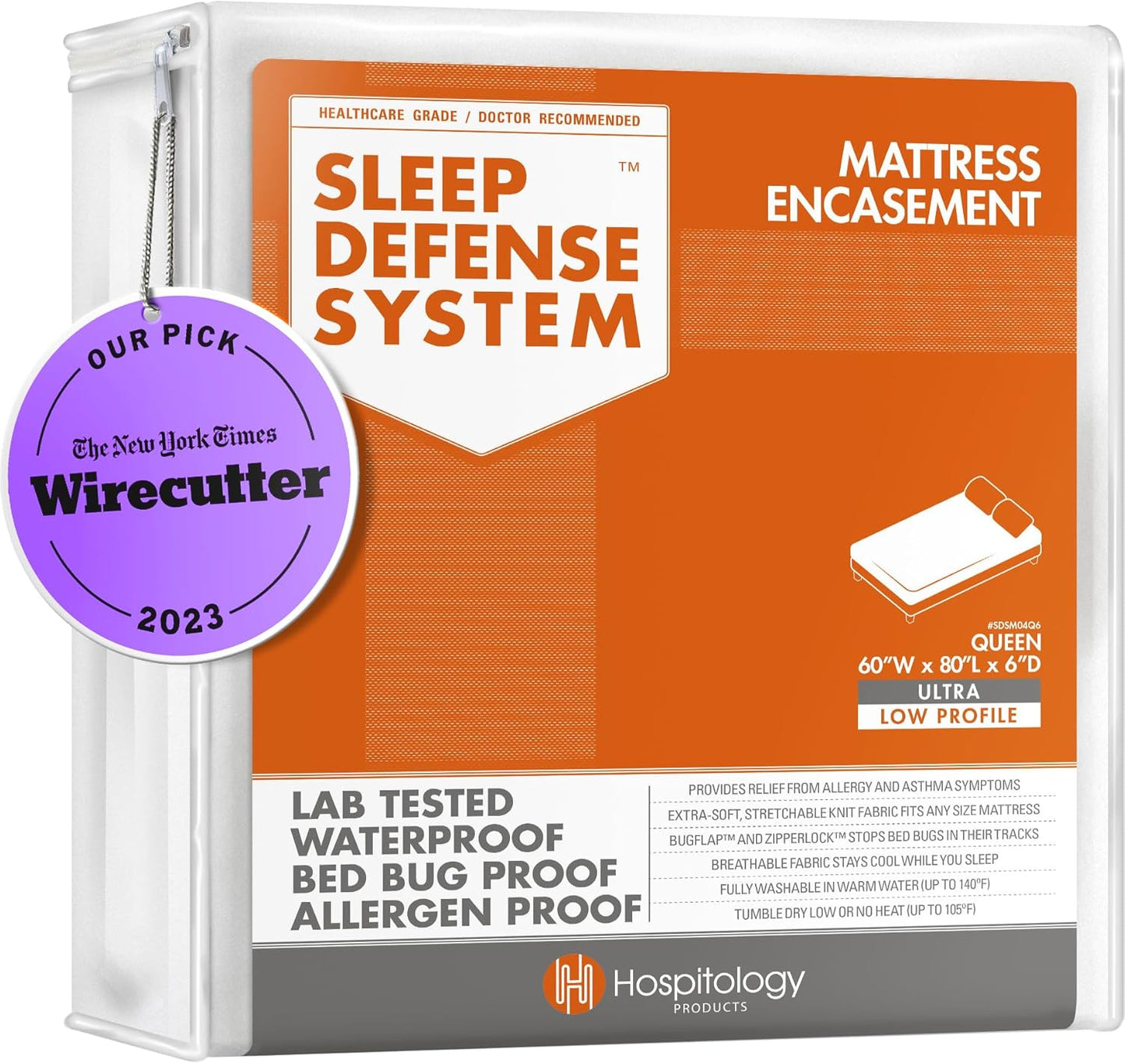 HOSPITOLOGY PRODUCTS Mattress Encasement - Zippered Bed Bug Dust Mite Proof Hypoallergenic - Sleep Defense System - King - Waterproof - Stretchable - Standard 12" Depth - 78" W x 80" L