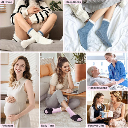 Bulinlulu Fuzzy Socks with Grips Plush Sleep Cozy Winter Soft Hospital Fluffy Socks for Womens Mens Gifts