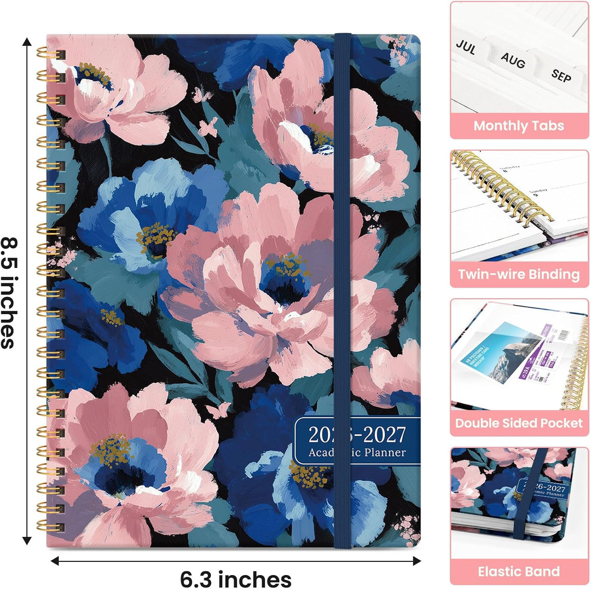 Planner 2026-2027, Jul 2026-Jun 2027 Academic Monthly & Weekly Planner - Colors B