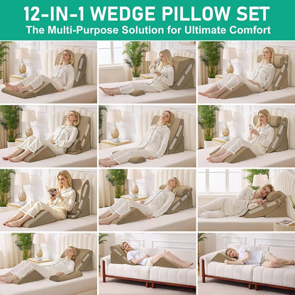 4PCS Wedge Pillow Set for After Surgery, White/Grey