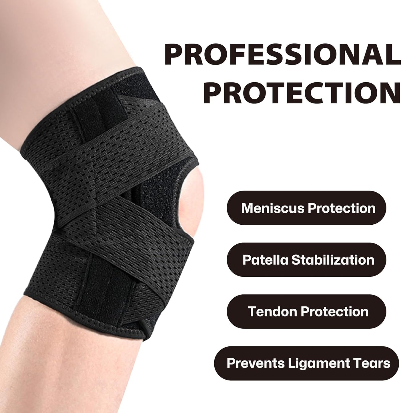 Knee Brace with Side Stabilizers for Knee Pain, Adjustable Knee Support for Meniscus Tear ACL MCL Arthritis Injury Recovery, Breathable Knee Wrap for Men & Women, Workout, Sports (Black, X-Large)