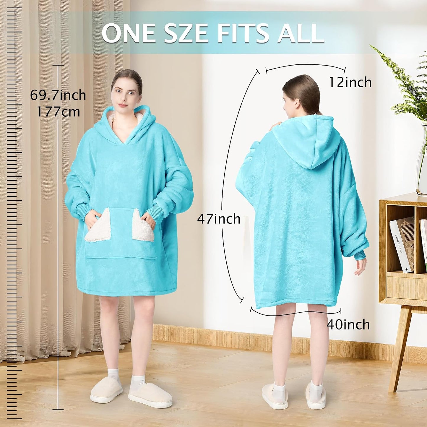 Touchat Wearable Blanket Hoodie, Oversized Sherpa Blanket Sweatshirt with Hood Pocket and Sleeves, Super Soft Warm Plush Hooded Blanket for Adult Women Men, One Size Fits All (Pink)