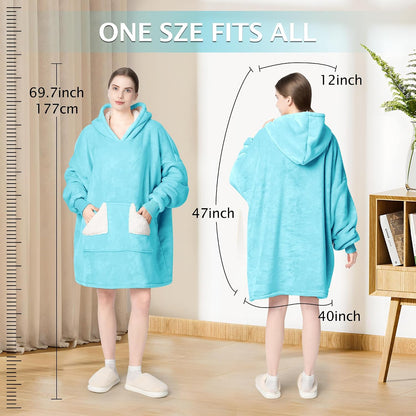 Touchat Wearable Blanket Hoodie, Oversized Sherpa Blanket Sweatshirt with Hood Pocket and Sleeves, Super Soft Warm Plush Hooded Blanket for Adult Women Men, One Size Fits All (Pink)