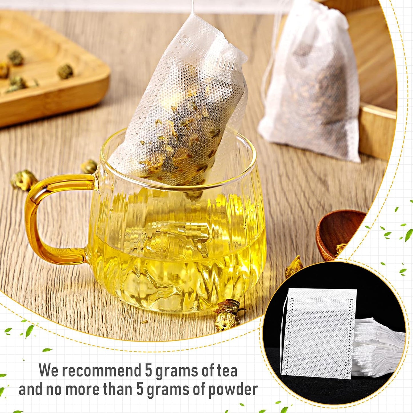1000 Pcs Disposable Tea Bags Bulk for Loose Leaf Tea Drawstring Empty Coffee Sachets Filter Infuser Strainers for Coffee Spice Christmas Herbs Gift (2.75 X 3.54 Inch)