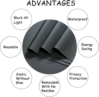 Blackout Window Film, Static Cling Window Tint 100% Light Blocking No-Glue Window Cover for Home Privacy, Room Darkening, Nap Time, Aquarium, Baby Room, Day Sleeping (Matte Black, 17.7x78.7 Inch)