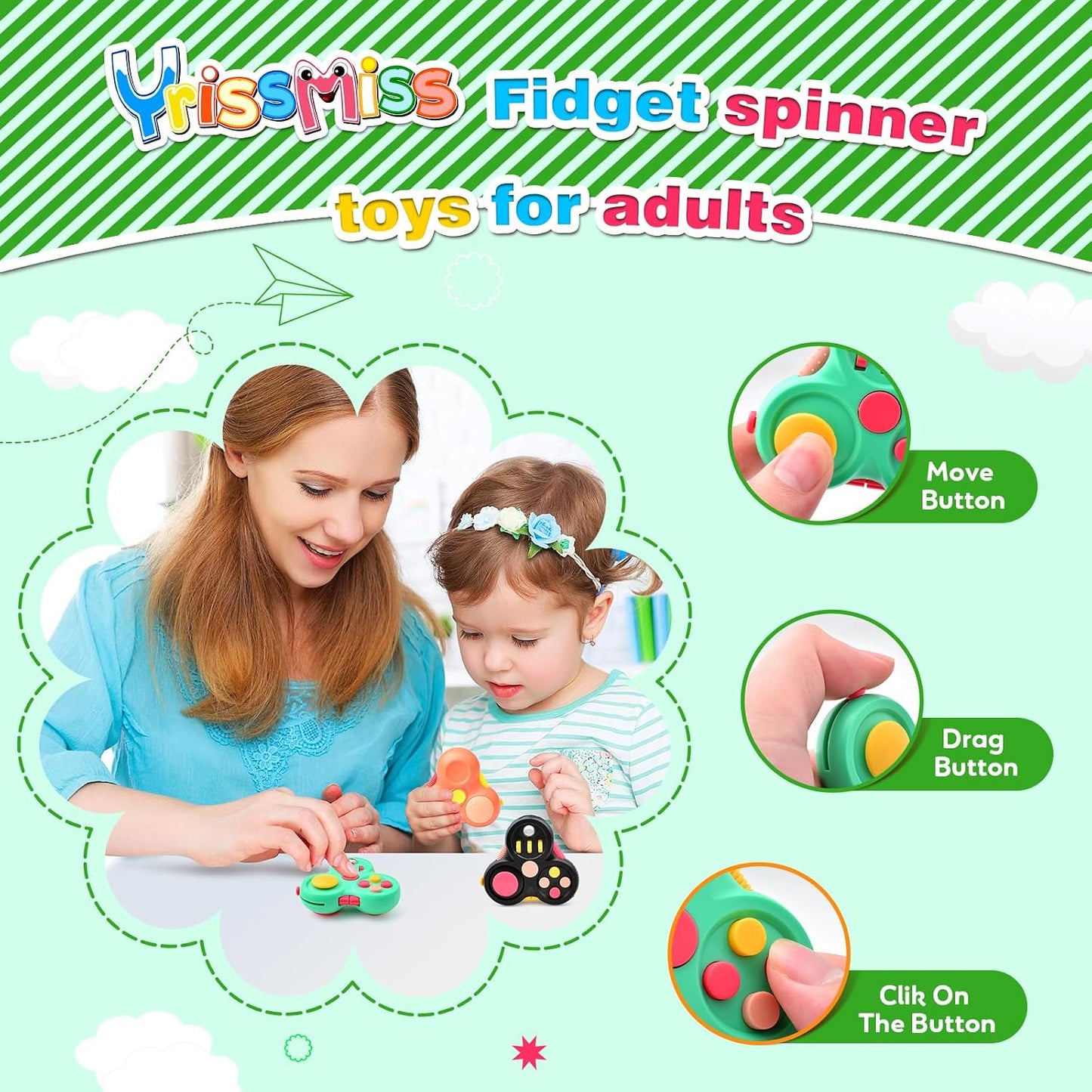 Yrissmiss Fidget Toys for Adults, Fidget Pad Easter Basket Stuffers for Boys Girls,Stress Relief Cube Clicker Controller with Quiet Fidgets,ADHD Autism Fidget Spinner for Office Desk Travel