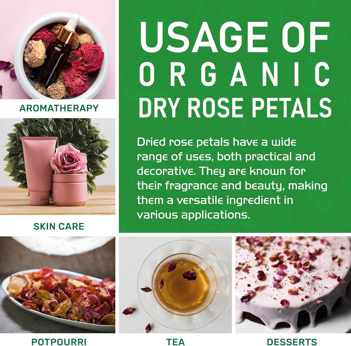 Jiva Organics Dried Red Rose Petals 4 Oz Bag - Non-GMO, USDA Organic, Food Grade, Edible Flowers - Use in Tea, Baking, Making Rose Water, Crafting, Wedding Confetti
