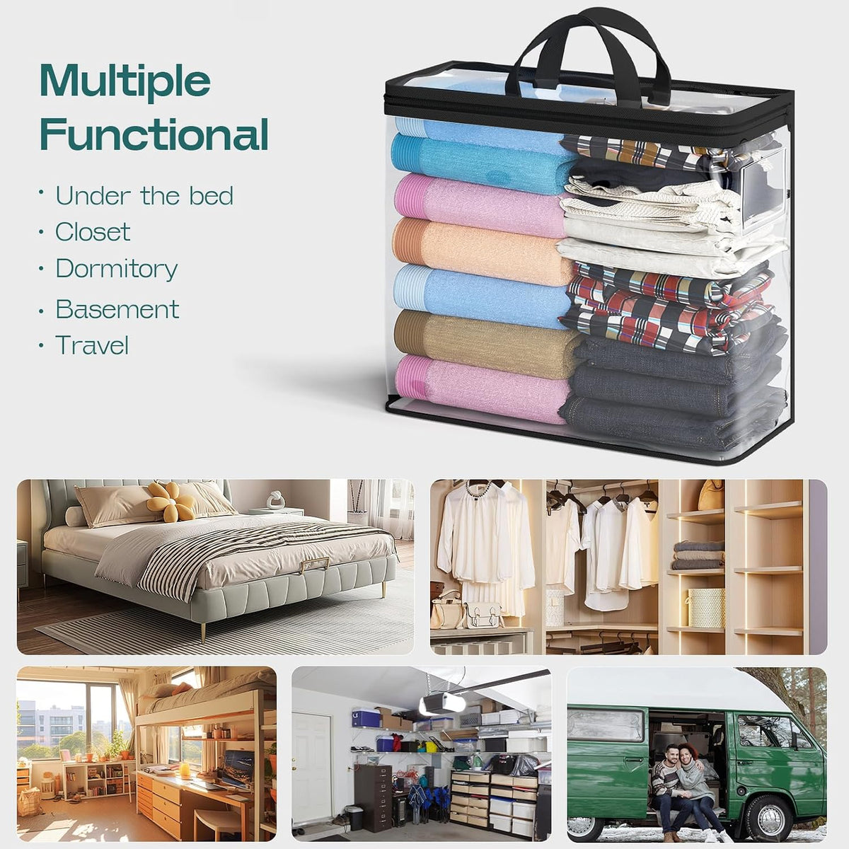 Hopack Under Bed Storage Bags Organizer, 22L Clear Storage Bags, Bags Organizer Clear Zipper Containers Bedroom, Storage Bag for Sweater, Clothes, Shoe Toy, Blanket, Sheet (Black)