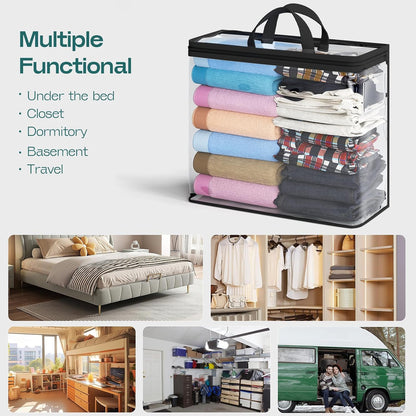 Hopack Under Bed Storage Bags Organizer, 22L Clear Storage Bags, Bags Organizer Clear Zipper Containers Bedroom, Storage Bag for Sweater, Clothes, Shoe Toy, Blanket, Sheet (Black)