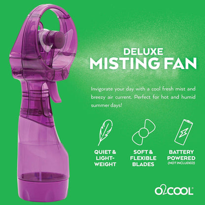 O2COOL Deluxe Handheld Misting Fan Battery Powered Green