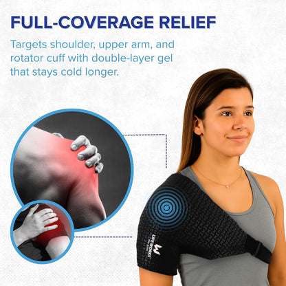 LIFE WORKS Shoulder Ice Gel Pack with Adjustable Strap, Reusable Cold Therapy Wrap for Shoulder Support, Rotator Cuff Relief, Swelling, and Injury Recovery, Fits Left or Right Side, One Size Fits Most