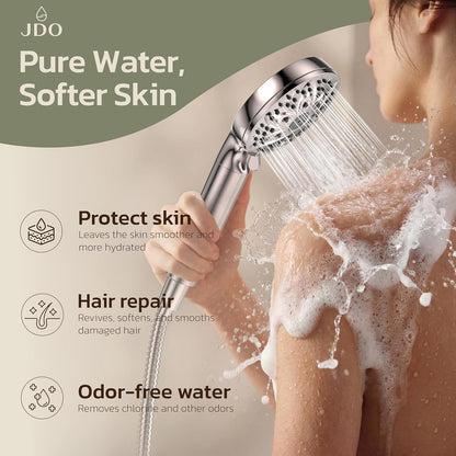 6-Setting Shower Head with Handheld, JDO High Pressure Hand held Shower Head, 4.7 Inch Chrome Detachable Showerhead Set with 59 Inch Stainless Steel Hose and Adjustable Showerhead Holder