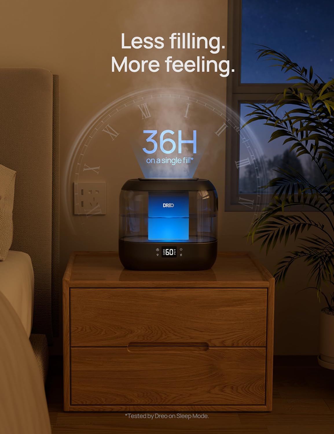 DREO 4L Smart Cool Mist Humidifiers for Bedroom HM311S Black | Top Fill, Quiet Sleep 28 dB, 36H Runtime for large room, Touch/APP/Voice Control, Nightlight, ideal for Baby, Plants, Nursery