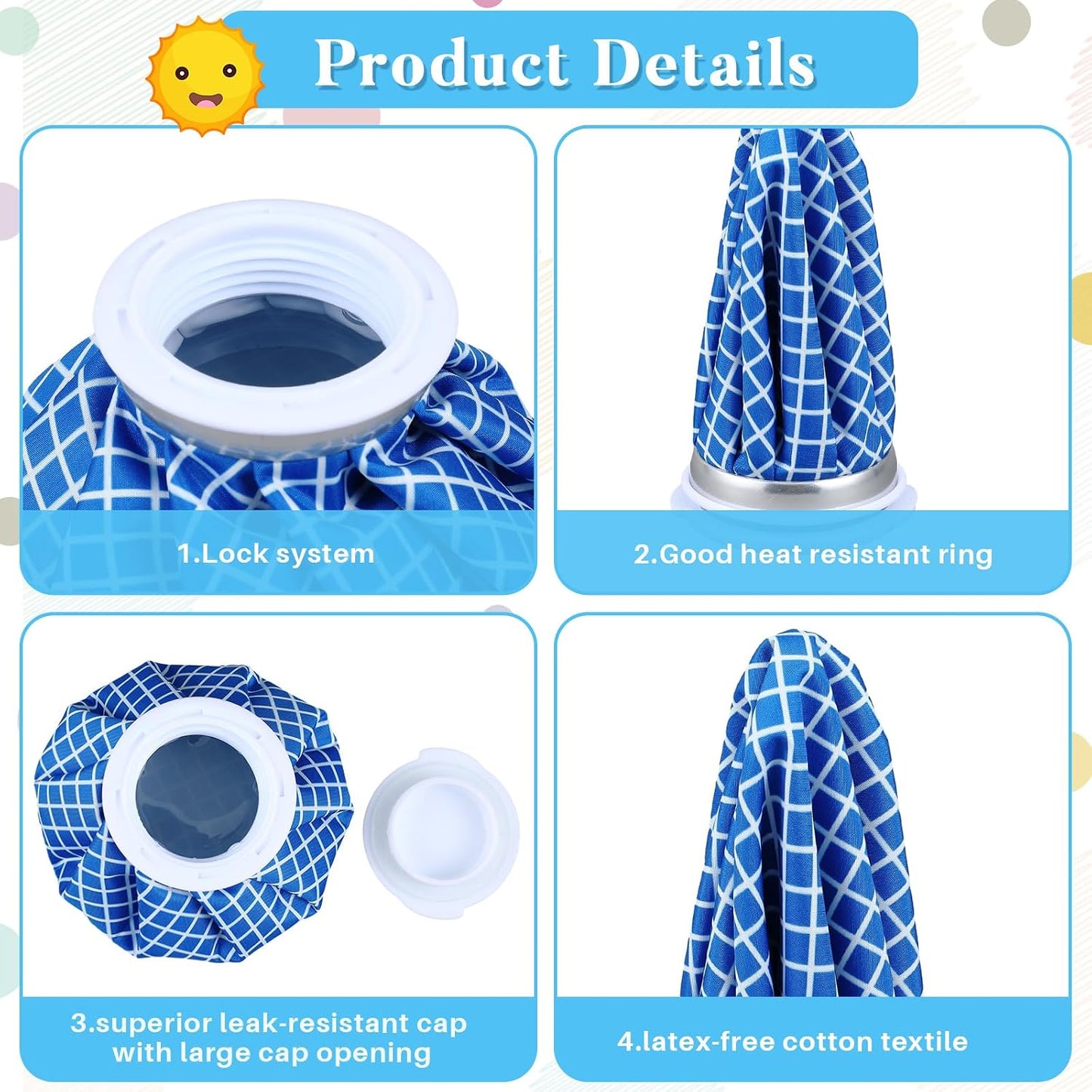 Honoson 4 Pack Reusable Ice Pack for Injuries, Ice Bags Hot Water Bag for Hot & Cold Pain Relief No-Leak Elastic Breathable for Muscle, Joint Pain Swelling, Sports & Home Use(Cute Fruit Style)