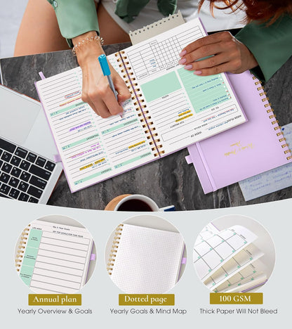 Undated Weekly and Monthly Planner, B5 Large Weekly To Do List Notebook with Goal & Habit Tracker Organizer, Hardcover Spiral Bound Blank Monthly Planner for Work School Home 7.4" x 9.64" Black