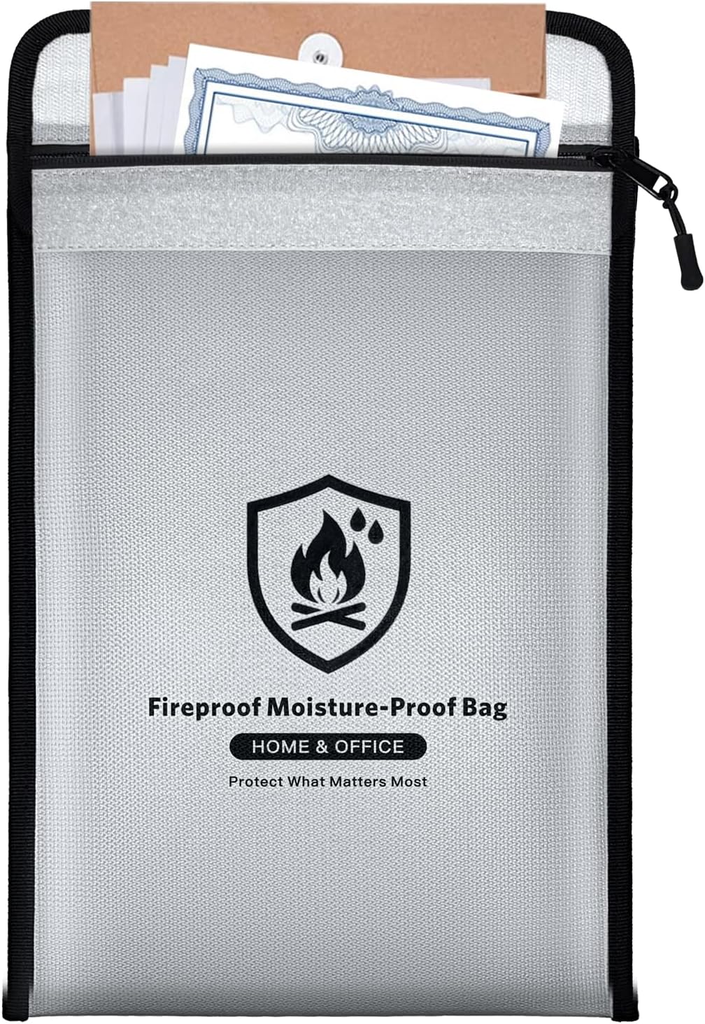 Large Fireproof Document Bag - 2000℉ Waterproof Fireproof Money Bag with Zipper 15"x11", Important Document Storage Organizer for Valuables, Legal Documents, Passport - Home Safety Safe