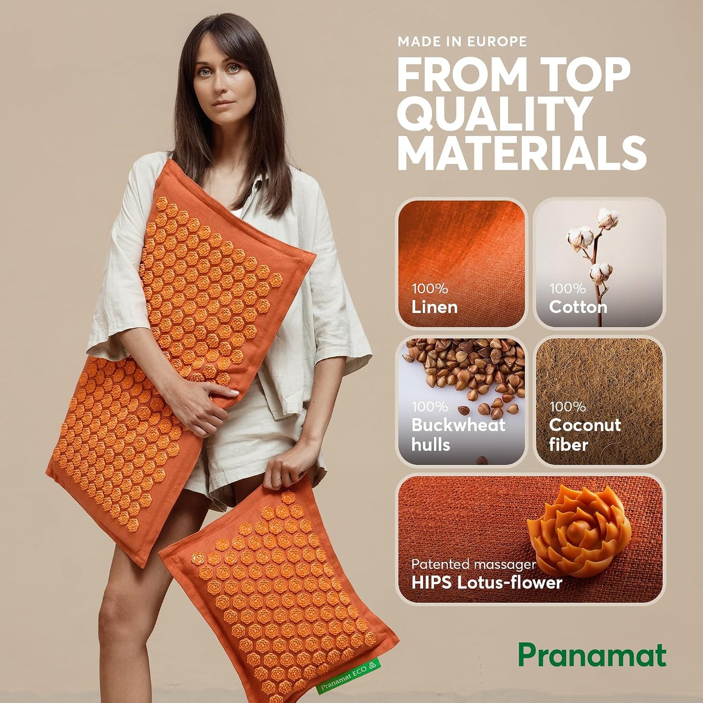 Pranamat Acupressure Large & Small Mat with Pillow and Bag Set, Premium Acupressure Therapy for Pain Relief and Relaxation, Handcrafted in Europe with Sustainable and Natural Materials (Obsidian)