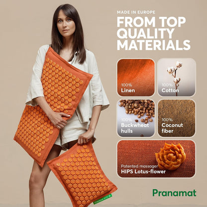 Pranamat Acupressure Large & Small Mat with Pillow and Bag Set, Premium Acupressure Therapy for Pain Relief and Relaxation, Handcrafted in Europe with Sustainable and Natural Materials (Obsidian)