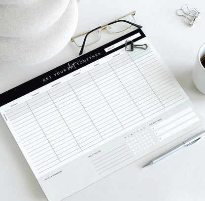 ThreeKin Weekly Planner - Premium 52-Sheet Tear-Off Notepad, 8.5 x 11 inches, Clean Colorful Design, Perfect for Work, School, Projects, and Entrepreneurs, Female & USA Owned Business