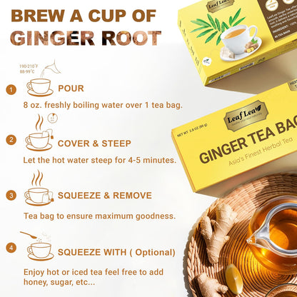 LeafLea Ginger Tea Bags, Spicy Pure Ginger Herbal Tea, 120 Count