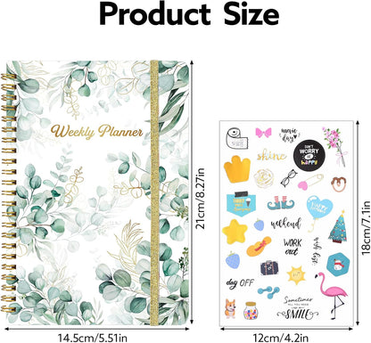 Undated Weekly Planner with Habit Tracker, 52 Weeks To Do List Notebook A5 Weekly Goal Planner with Spiral Binding & Stickers Home Work School Supplies for Women Girls 8.2" x 5.7" - Pink