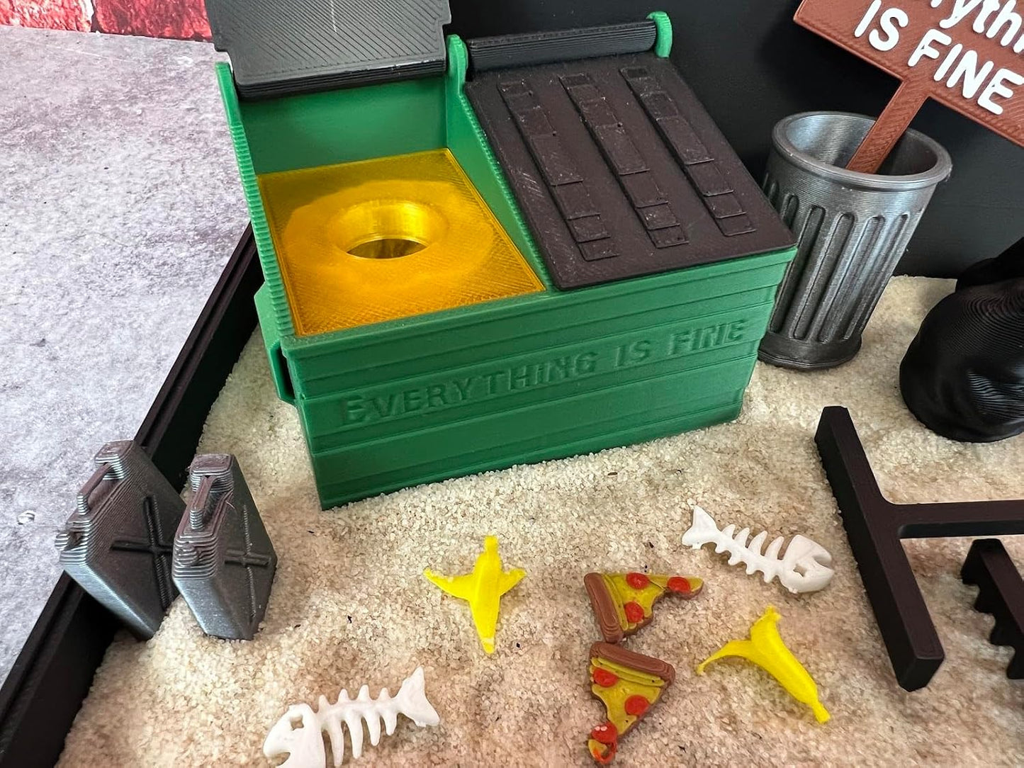 Munnygrubbers - Dumpster Fire Zen Garden - Made in USA - Large 7" x 7" - Fine Sand Included - Desk Accessory Box Garden - Funny Novelty Gift - Fidget Stress Relief