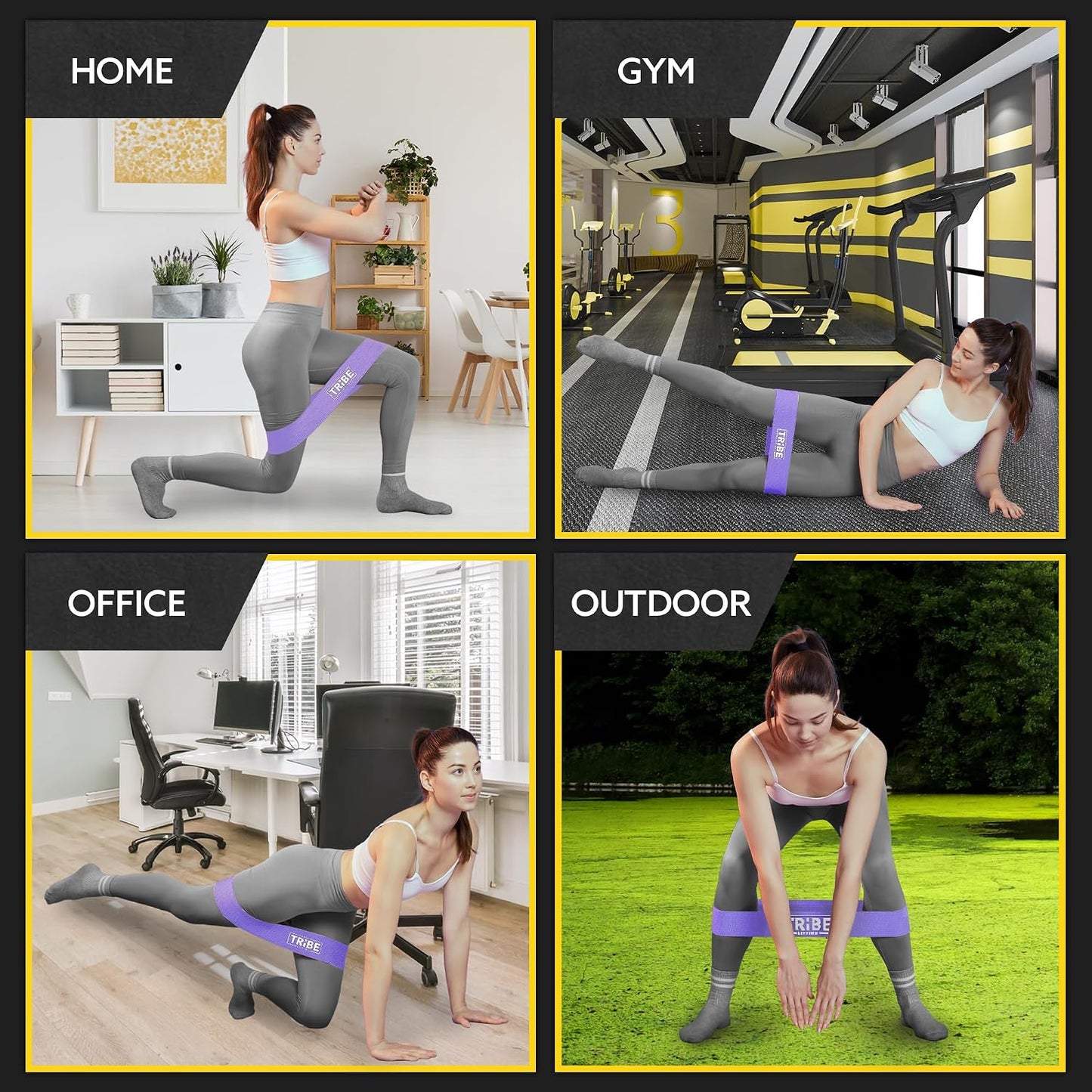 Tribe Lifting Fabric Resistance Bands for Working Out - 5 Exercise Bands Set for Legs and Glutes - Booty Bands for Women and Men - Thick Cloth Workout Bands for Physical Therapy, Hip Training