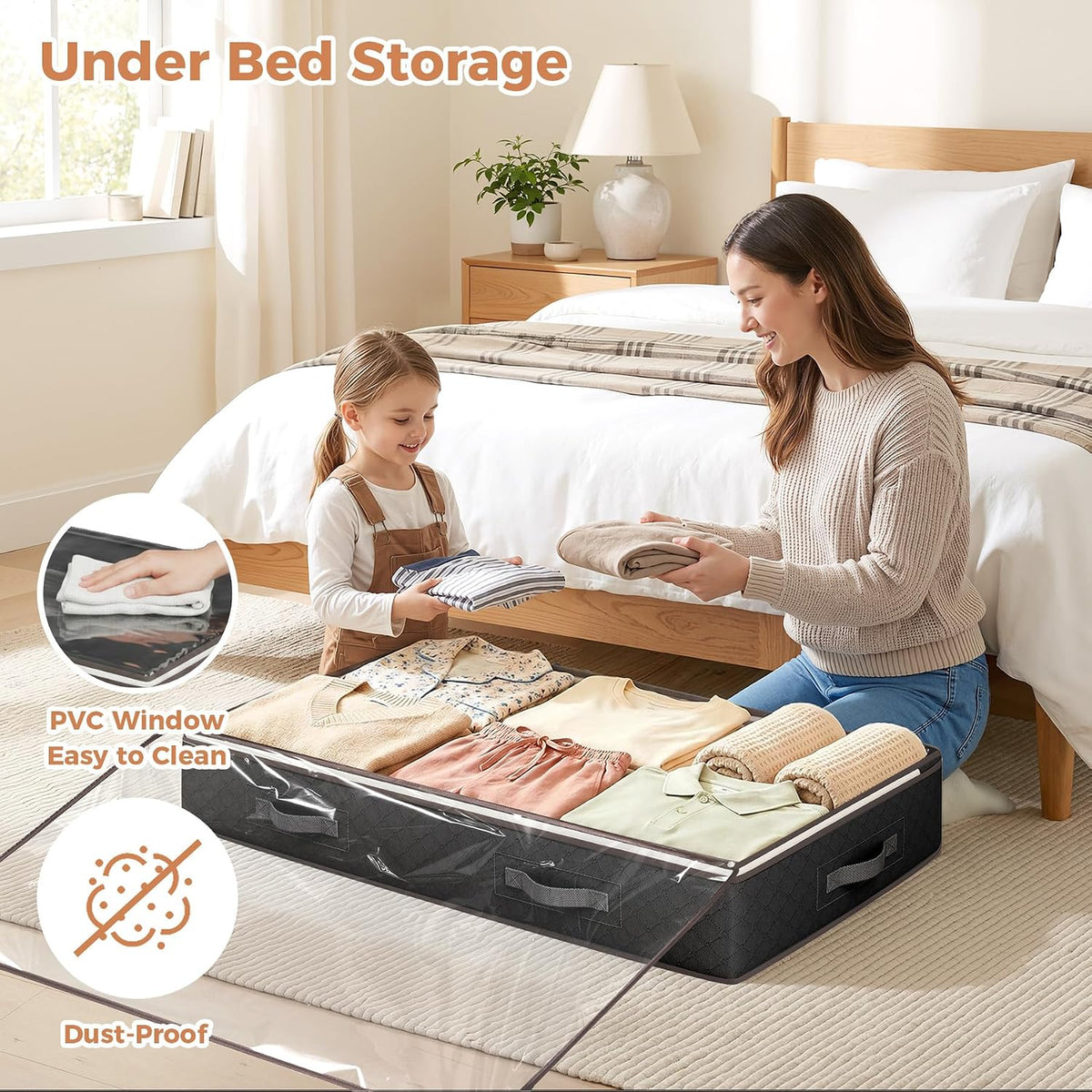 Budding Joy 95L Under Bed Storage Containers, 4 Pack Closet Organizers Grey