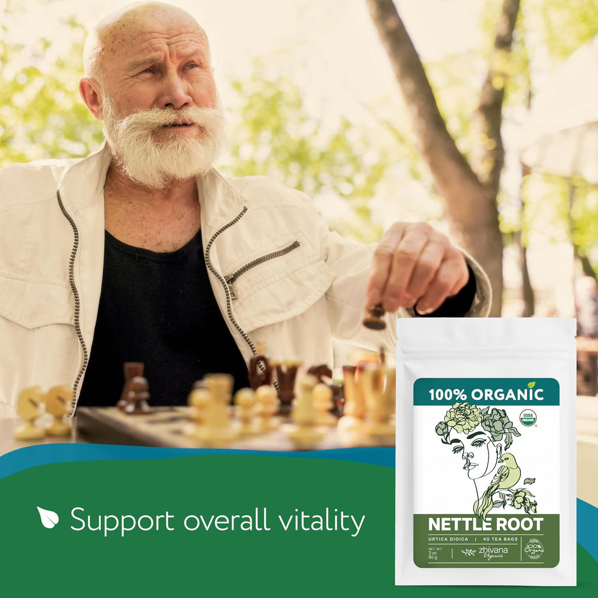 Organic Nettle Root Tea (40 Bleach-Free & Microplastic-Free TeaBags) - Men’s Health - Prostate, Hormones