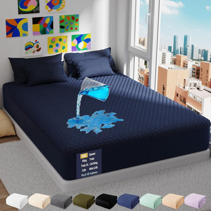 OhGeni 100% Waterproof Mattress Protector,Queen Size Premium Bamboo Mattress Pad,Pet Hair & Bedwetting Resistant,Cooling Breathable Fitted Sheets,Washable Bed Cover,Non-Slip Deep Pocket for Bedroom