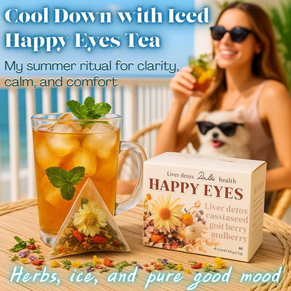 Dr. Lu’s Happy Eyes Tea | 100% Natural Eyebright Tea for Liver Cleanse | Liver Detox tea for Eye Health | Chrysanthemum, Cassia Seed, Goji Berry 8 Premium Herbs in Corn Fiber Pyramid Bags | Made in US