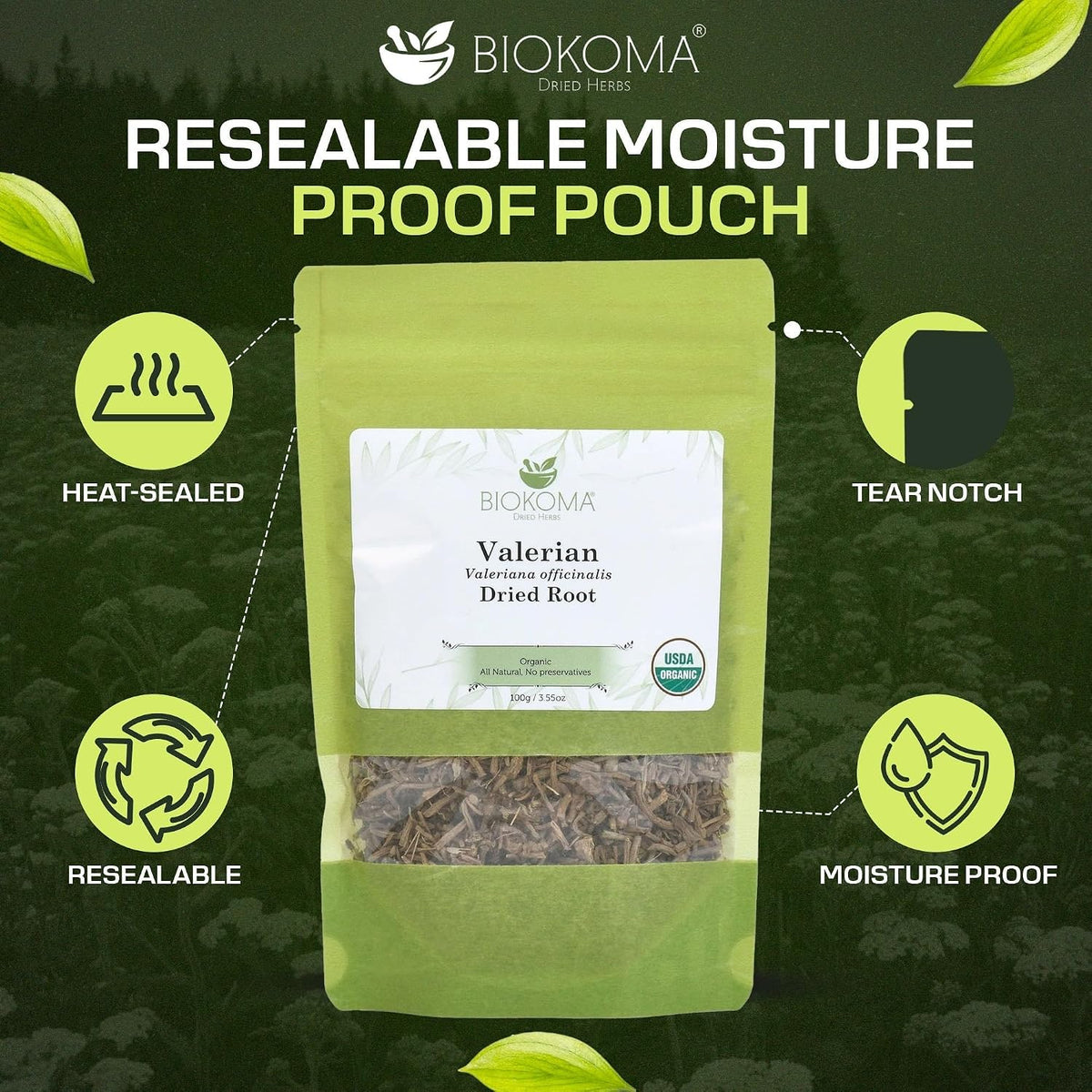 Biokoma Organic Valerian Root 3.55oz Valeriana officinalis Tea Relax Boost