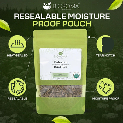 Biokoma Organic Valerian Root 3.55oz Valeriana officinalis Tea Relax Boost