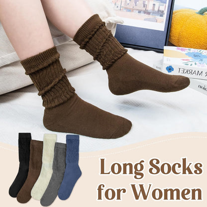 Justay 5 Pairs Slouchy Socks for Women - Slouch Long Crew Knit Boot Athletic Calf Tube Scrunch Socks