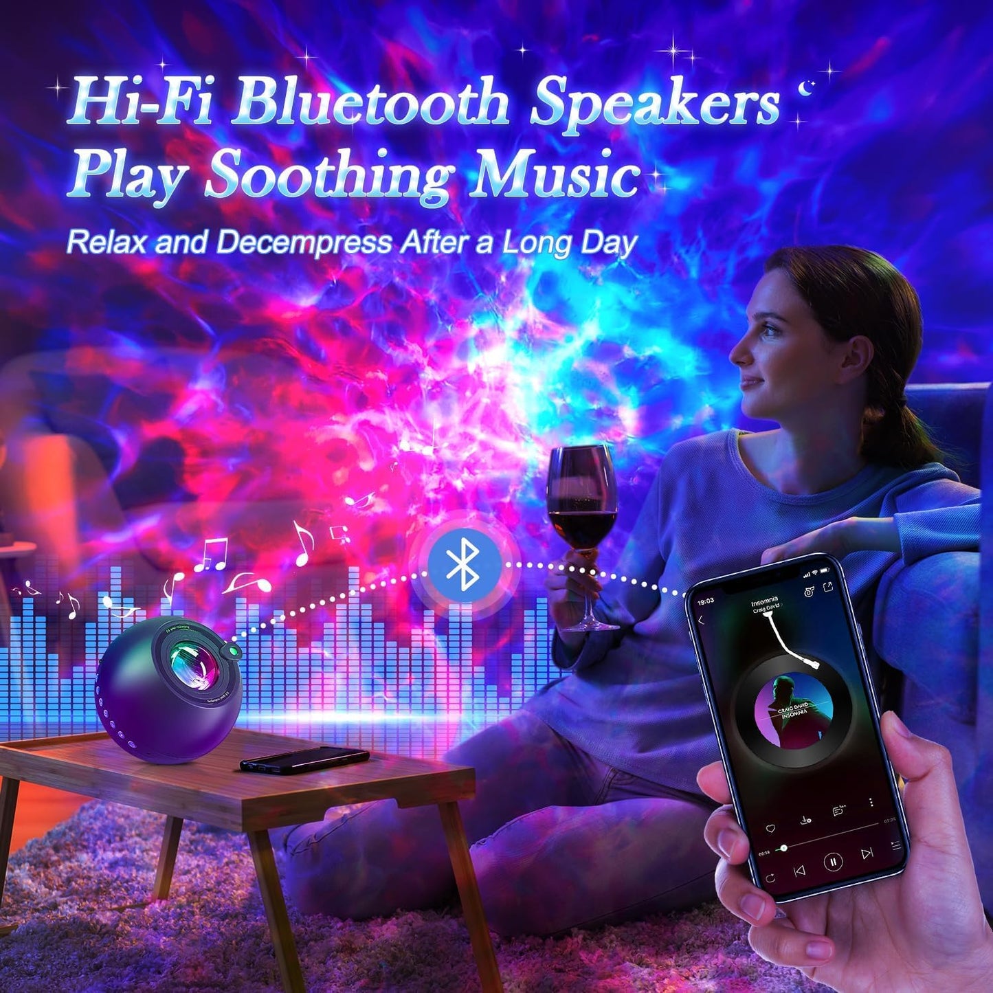 One Fire Galaxy Projector for Bedroom Birthday Gifts for Teen Boy Gifts, LED Galaxy Light Projector, 15White Noise HiFi Bluetooth Speaker,Remote&Timer Ceiling Projector Lights Trendy Stuff