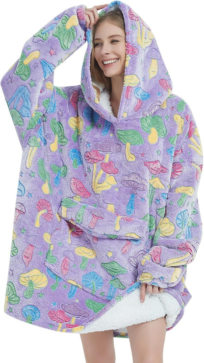 Fiosnow Sun and Moon Blanket Hoodies for Women and Men Adult Oversize Wearable Blanket Hoodies for Soft and Warm