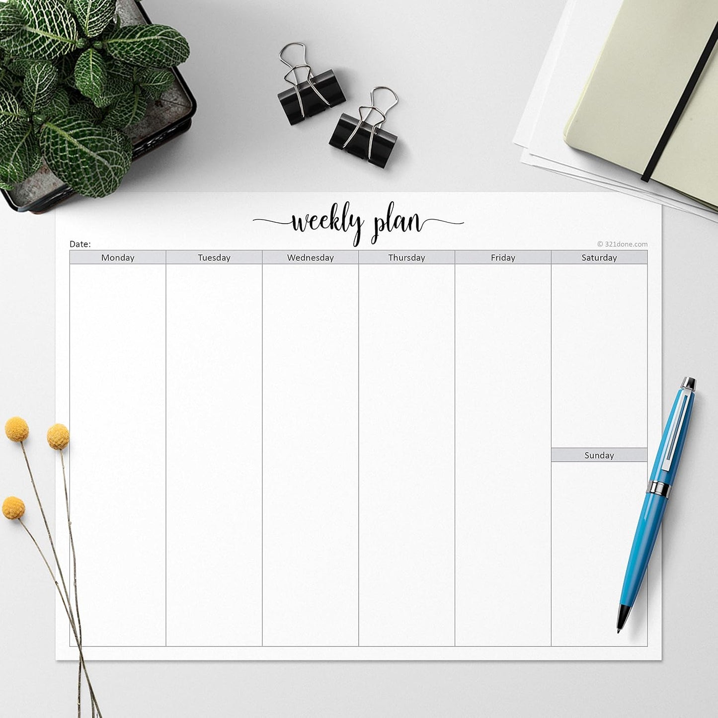 321Done Undated Weekly Planner Notepad, Jumbo 11x17 Desk Pad - 50 Tear-Off Sheets, Weekday Monday-Friday Schedule, Daily Task Planner for Home, Office & Student Use - Made in USA