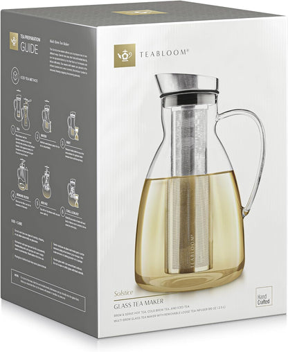 Teabloom Large Multi-Brew Glass Teapot + Kettle + Pitcher (68 OZ / 2.0 L / 8 CUPS) – Brew and Serve Hot Tea, Iced Tea, Cold Brew Tea and Fruit Infused Water – Silhouette Tea Maker
