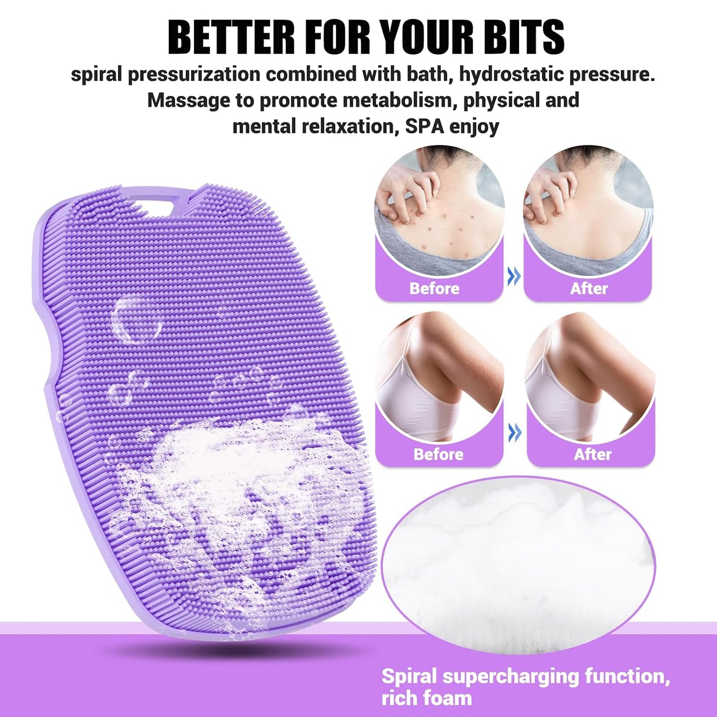 Canroom Silicone Body Scrubber - Zinc Infused-Highly Elastic Bristles Exfoliating Body Scrubber for Shower Body,Cellulite Reduction,Blood Circulation- Black