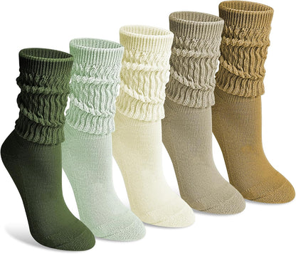 Justay 5 Pairs Slouchy Socks for Women - Slouch Long Crew Knit Boot Athletic Calf Tube Scrunch Socks