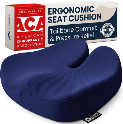 5 STARS UNITED Seat Cushion - Memory Foam Chair Cushion for Tailbone Pain Relief - Ergonomic Support for Coccyx, Sciatica & Butt - Office, Desk & Gaming Chair, Car Seat, Wheelchair, Black Suede