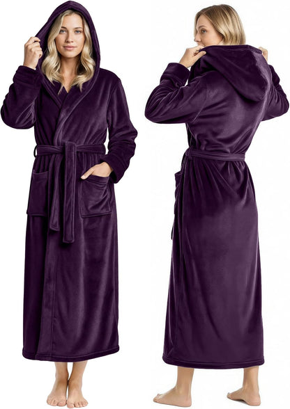 NY Threads Premium Womens Robe with Hood, Plush Fleece Long Bath Robe for Women, Fluffy Soft Women's Bathrobe