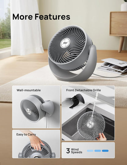 DREO Fan for Bedroom, Table Air Circulator for Whole Room, 11 Inch, 60ft Strong Airflow, 120° adjustable tilt, 20db Low Noise, Quiet, 3 Speeds, Desk Fan for Home,Office, Kitchen
