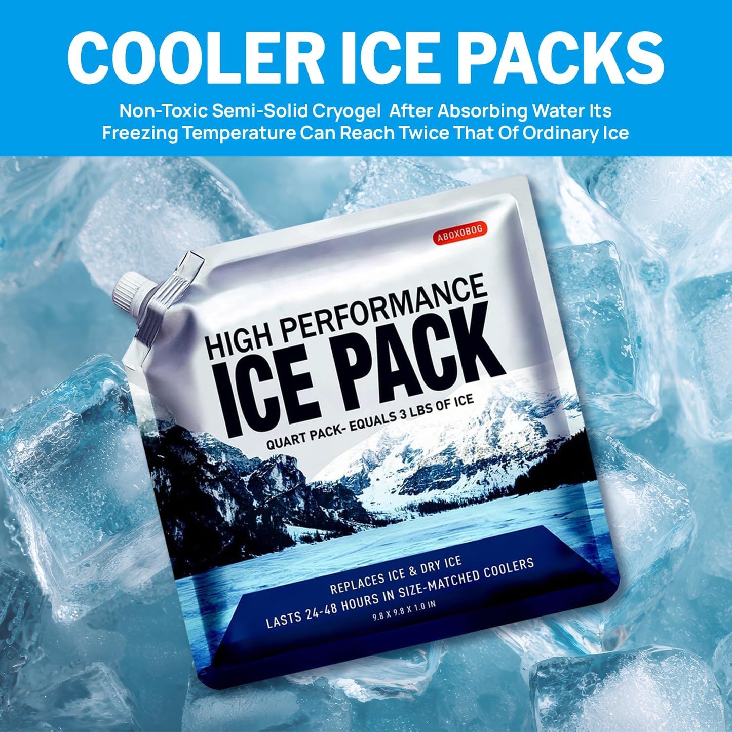 Reusable Ice Packs for Cooler Bag & Large Lunch Box, Long Lasting Gel Freezer Pack for Backpack, Heavy Duty Cold Packs for Camping, Travel, 3 Pack (9.8"x9.8")