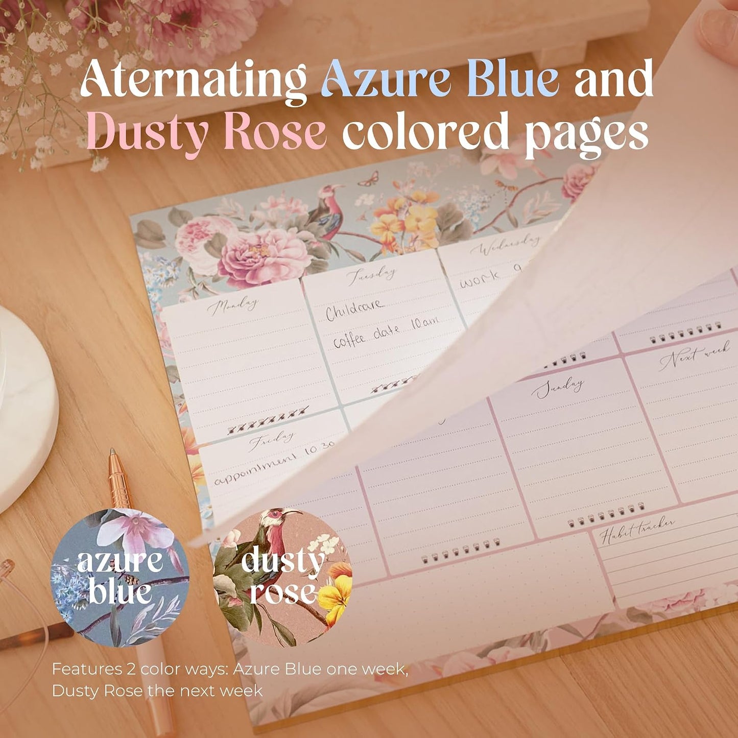 Peachly Desktop Weekly Planner Notepad | 60 Undated Tear-Off Pages | Schedule Daily To-Do Lists | Increase Your Productivity In Less Than 5 Minutes A Week | Achieve Your Goals | Peach and Mint Fern