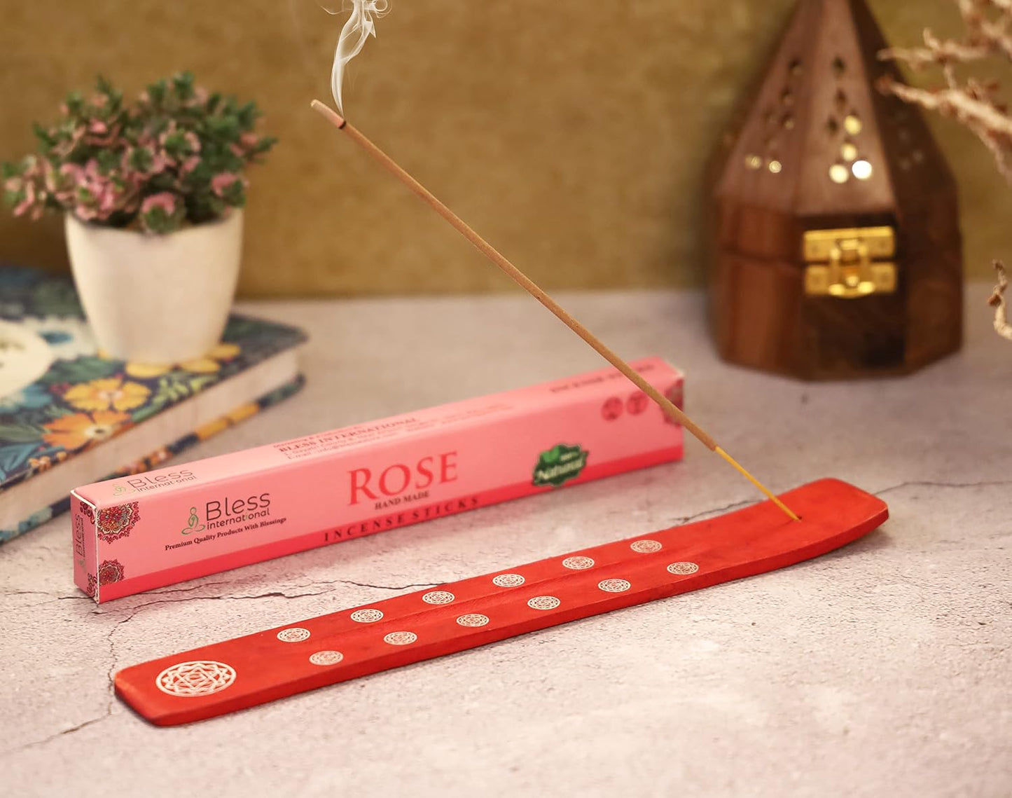 Bless-International Traditional-Handmade-Burner Wooden-Incense-Stick-Holder Ash-Catcher-Stand for-Aromatherapy-Meditation-Yoga (Incense Holder 10 inch(2 pcs))