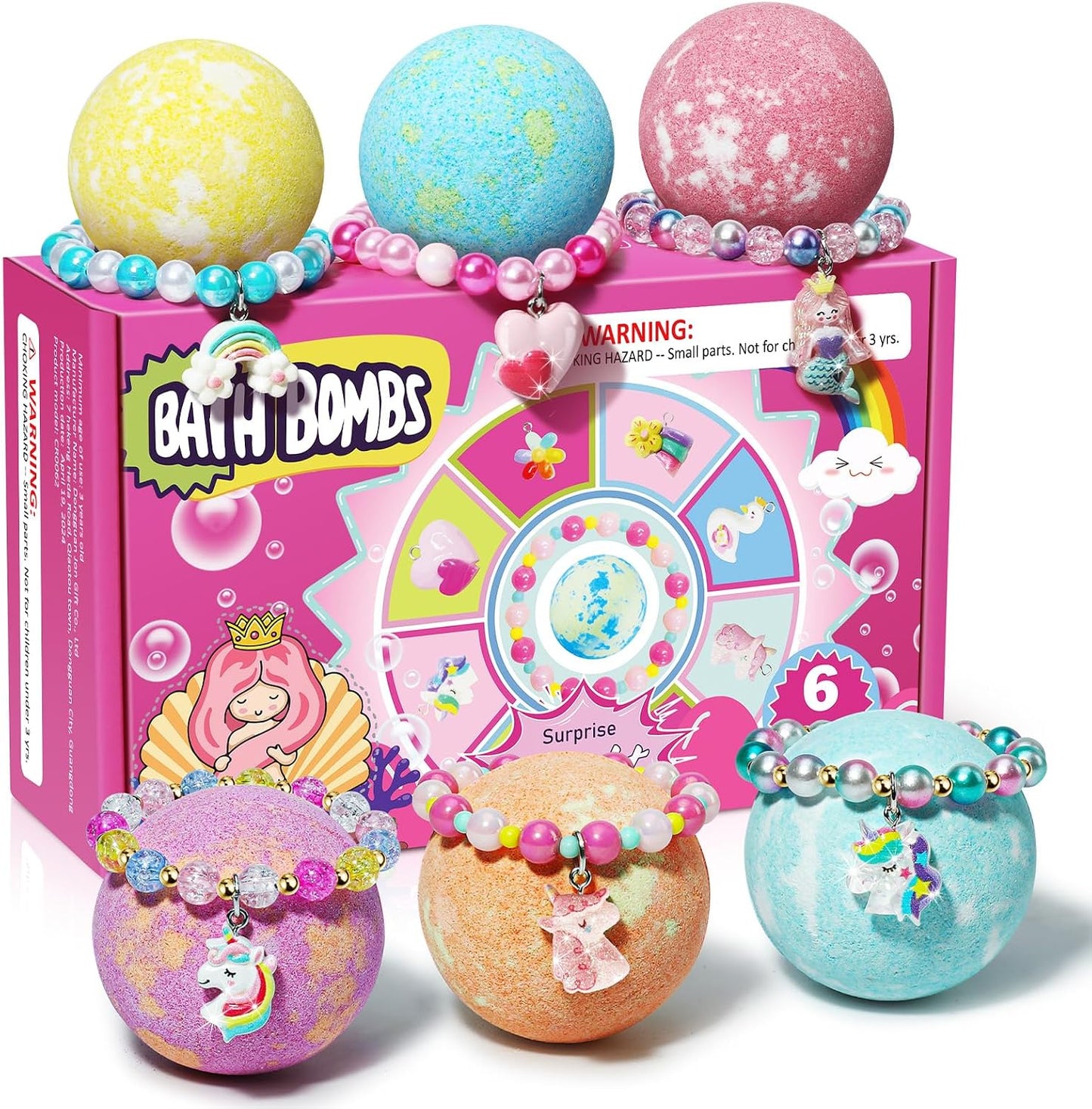 Sanyi Unicorn Bath Bombs for Kids with Bracelet Inside, Gifts for Girls 4-8