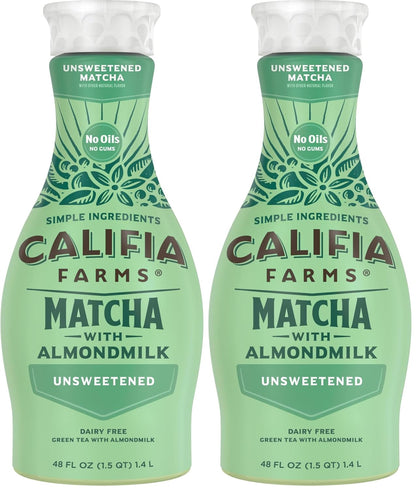Califia Farms - Matcha Almond Latte, 48 oz, Dairy Free, Almond Milk, Plant Based, Vegan, Gluten Free, Non GMO, Green Tea